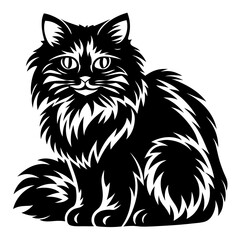 Obraz premium Stylized Fluffy Cat in Black and White Minimalist Illustration Design