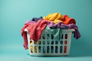 Overfilled laundry basket overflowing with clothes, home, white