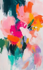 Pink peonies, orange camellias, green leaves flowers