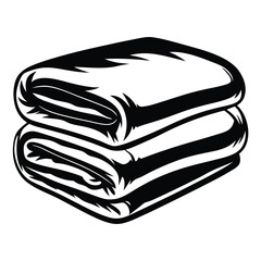 Monochrome illustration of two folded blankets stacked neatly on top of each other