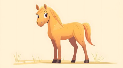 Obraz premium A charming horse stands elegantly, its rich coat shining. The equine's features are beautifully illustrated, from its flowing mane to its calm eyes. It radiates a sense of serenity and beauty.