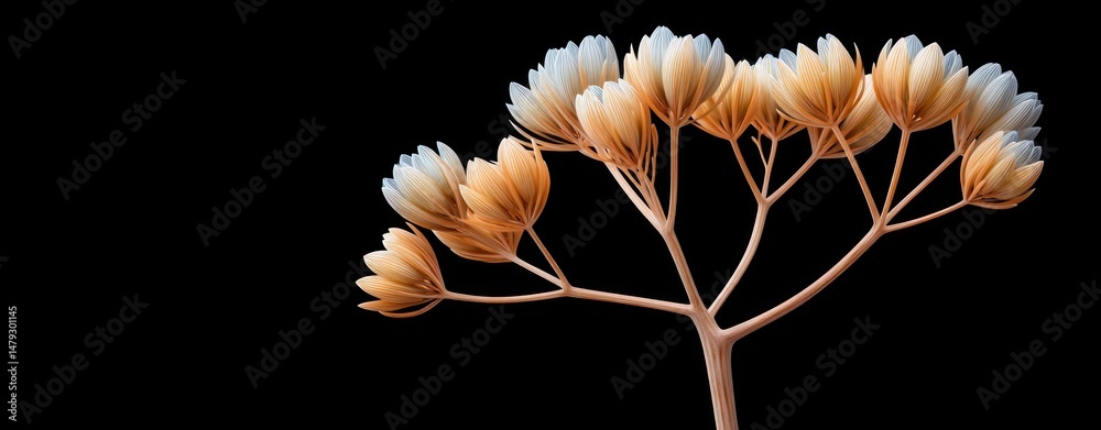 Poster delicate dried flower branch isolated on black background botanical