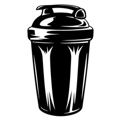 Stylized Protein Shaker Bottle in Black and White Graphic Art
