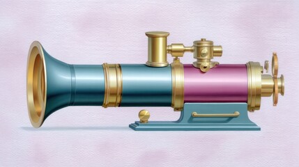 Antique Brass Telescope with Teal and Purple Accents A Detailed Illustration of a Vintage Scientific Instrument