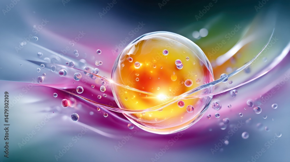 Aufkleber vibrant abstract background featuring a glowing orb surrounded by colorful bubbles and liquid waves