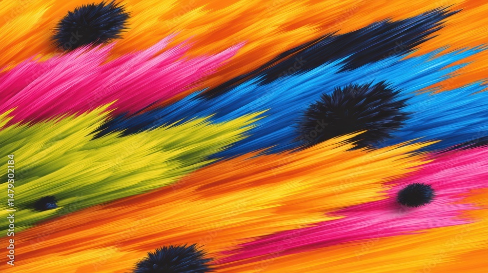 Poster vibrant abstract artwork featuring dynamic colorful strokes and spiky black elements