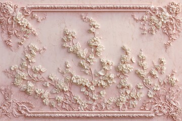 Ornate pink floral wall decor with embossed design.