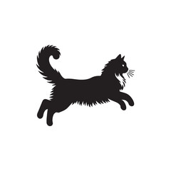 Norwegian Forest Cat Vector Silhouette: Majestic, Long-Haired Feline with Thick Coat and Bushy Tail, Captured in a Sleek, Minimalist Outline for Artistic, Modern Designs.
