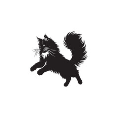 Norwegian Forest Cat Vector Silhouette: Majestic, Long-Haired Feline with Thick Coat and Bushy Tail, Captured in a Sleek, Minimalist Outline for Artistic, Modern Designs.
