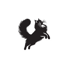 Norwegian Forest Cat Vector Silhouette: Majestic, Long-Haired Feline with Thick Coat and Bushy Tail, Captured in a Sleek, Minimalist Outline for Artistic, Modern Designs.
