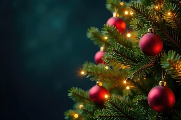 Fototapeta premium A beautifully decorated Christmas tree with ornaments and twinkling lights, festive and joyful , glitter, cozy