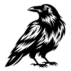 Striking black silhouette of a raven, depicted in a modern stylized design