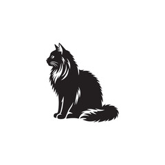 Norwegian Forest Cat Vector Silhouette: Majestic, Long-Haired Feline with Thick Coat and Bushy Tail, Captured in a Sleek, Minimalist Outline for Artistic, Modern Designs.
