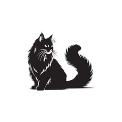 Norwegian Forest Cat Vector Silhouette: Majestic, Long-Haired Feline with Thick Coat and Bushy Tail, Captured in a Sleek, Minimalist Outline for Artistic, Modern Designs.
