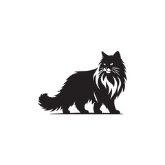 Norwegian Forest Cat Vector Silhouette: Majestic, Long-Haired Feline with Thick Coat and Bushy Tail, Captured in a Sleek, Minimalist Outline for Artistic, Modern Designs.
