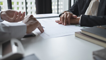 Business people breaking the contract with resignation letter staff reduction resigning leaving the office