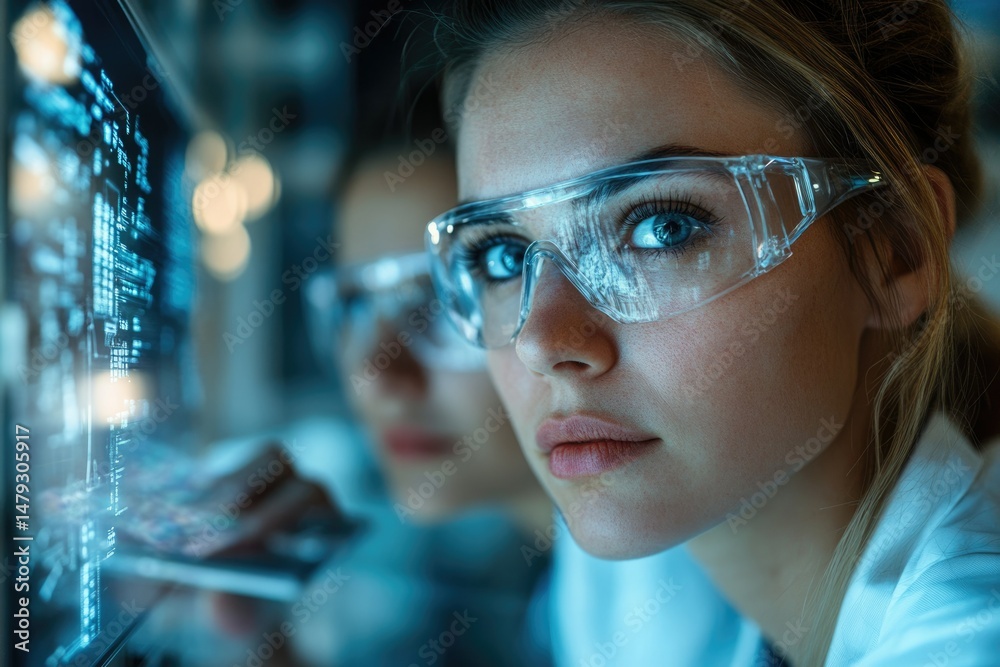 Leinwandbilder two female scientists intently analyze data on a computer screen, showcasing their dedication to res