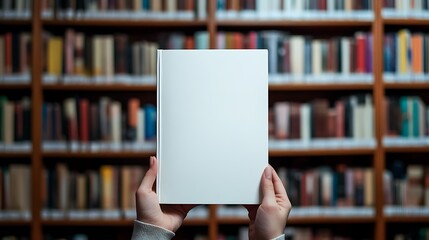 Blank Book Cover Mockup in Library Setting