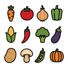 Colorful vegetable icon set