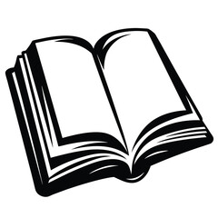 Stylized Opened Book Illustration with Blank Pages in Black and White