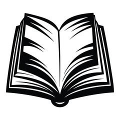Simple black and white graphic representation of an open book illustration