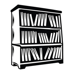A stylized illustration of a bookcase filled with numerous books on the shelves