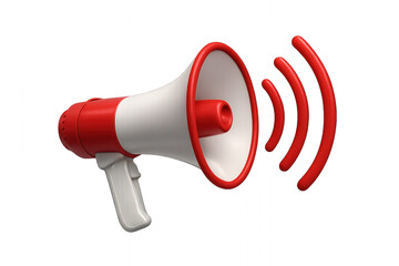 Red and white megaphone, white background. Isolated on transparent background.