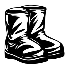 Stylized Black and White Illustration of Two Chunky Work Boots