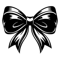 Elegant black and white bow drawing with intricate ribbon design isolated