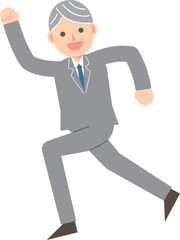 笑顔で走るスーツの男性