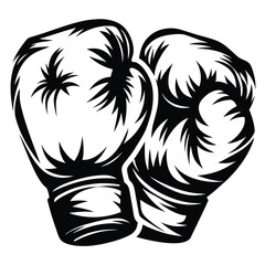 Bold Black and White Graphic Illustration of Pair of Boxing Gloves