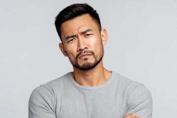 Fototapeta premium A serious looking Asian man with a stern facial expression
