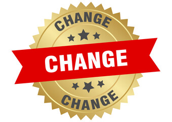 change. change round red and gold label isolated on transparent background