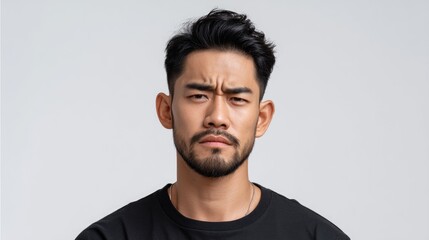 Fototapeta premium A serious looking Asian man with a stern facial expression