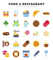 Food and Restaurant Icons Pack Flat Style. Vector illustration.