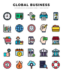 Set of simple Lineal Color Global Business Icons. Lineal Color art icons pack.