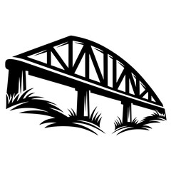 A Black and White Illustration of an Arched Truss Bridge Silhouette