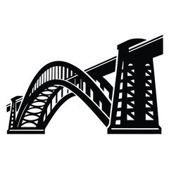 Black and white illustration of a bridge with an arched design
