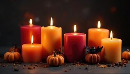Spooky Halloween candles in various shapes and colors, perfect for autumn decorations , flame, ghost