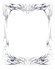 Symmetrical cyber tribal frame with sharp, abstract futuristic border elements. Perfect for dark, gothic, or streetwear graphic design.