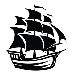 Stylized Silhouette of a Majestic Sailing Ship Navigating the Open Waters
