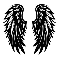 A striking symmetrical depiction of stylized angel wings in black and white