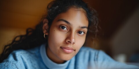 South asian student focused on homework study session at home