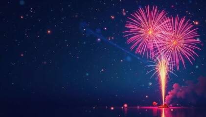 Vibrant vector fireworks exploding in a night sky, colorful streaks and sparkles , design element, fireworks
