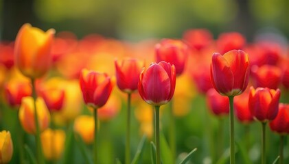 Obraz premium Vibrant tulips in a spring garden bursting with color , background, beautiful