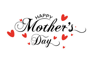 Happy Mother's Day Typography Vector Design with Handwritten Calligraphy and Red Hearts - Elegant Lettering Design Isolated On Transparent Background PNG 