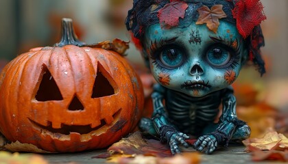 Halloween doll and pumpkin