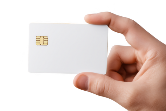 Hand Holding Blank White Payment Card With ChipYou've reached our limit of messages per hour Please try again later