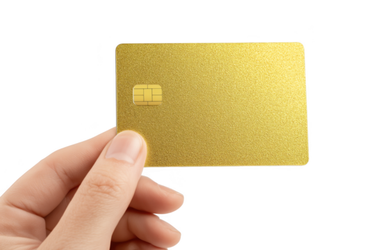 Hand Holding Golden Credit Card Against On A transparent Background