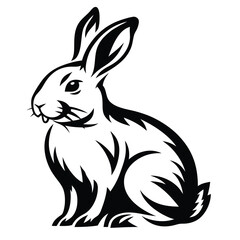Stylized Black and White Silhouette of a Sitting Rabbit with Long Ears